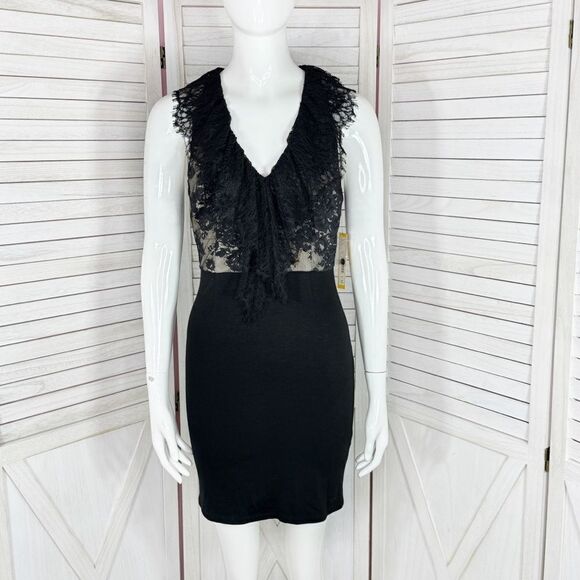 Alice + Olivia Odette Lace Top Halter Mini Sheath Dress Black Size 2 Coquette - Picture 1 of 13